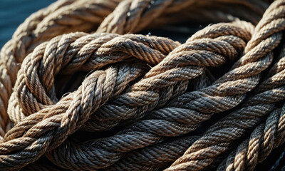 Obraz premium Close-up view of rope on a boat's deck