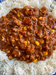 chilli con carne with sweetcorn and basmati rice 