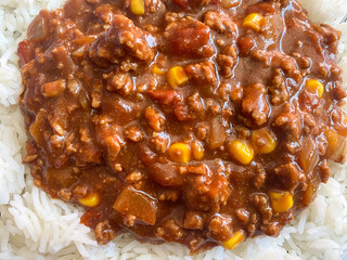 chilli con carne with sweetcorn and basmati rice 