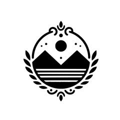 Minimalist Black & White Mountain Landscape Emblem