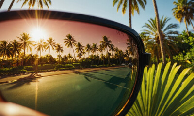 A reflective surface showing a tennis court scene, perfect for use with sunglasses