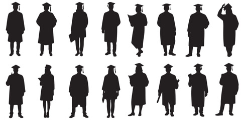 set vector various students silhouettes