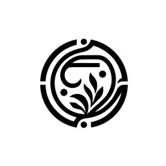 Ornamental Circle Logo: Abstract Floral Design, Black & White