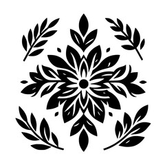 Fototapeta premium Floral Mandala with Leafy Elements in Black and White