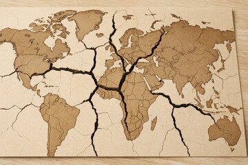Import Tariffs trade impact concept. World map design featuring cracked and distressed textures.
