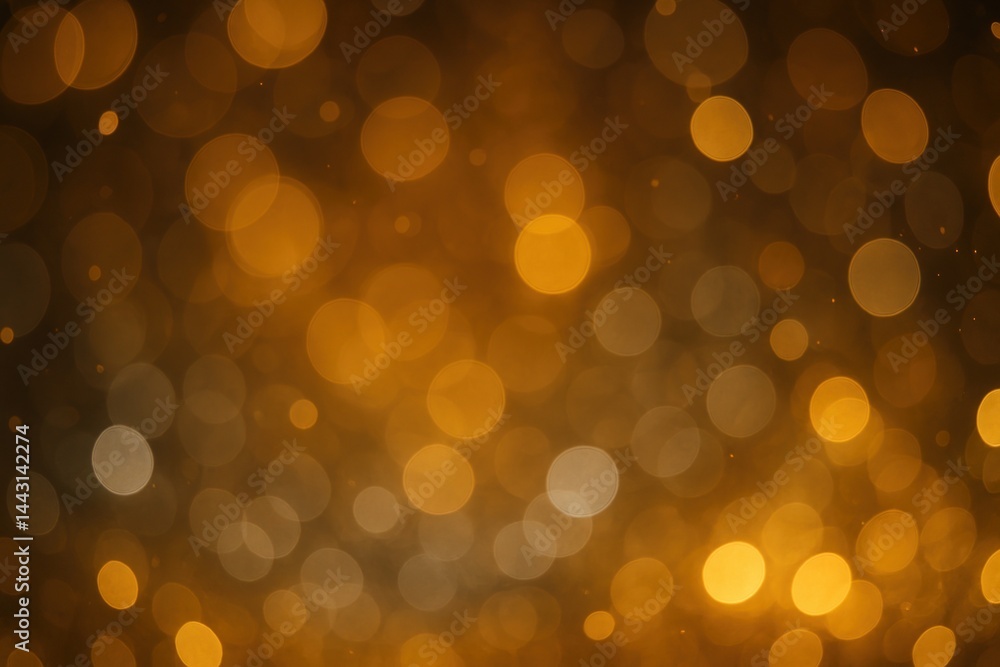 Poster gold and silver colored glowing bokeh out of focus blurred particles and lights, capturing warmth an