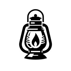 Black and White Vintage Lantern Icon: Adventure, Light, Retro