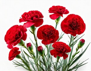 Obraz premium Panoramic view with carnation schabaud. Set red flowers, green stems