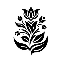 Elegant Black and White Floral Motif, Vector Illustration