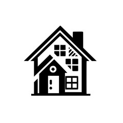 Minimalist Black and White House Icon on White Background