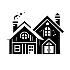 Minimalist Black & White Village Houses Icon