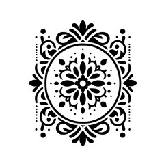 Elegant Black & White Mandala Design, Floral Ornament