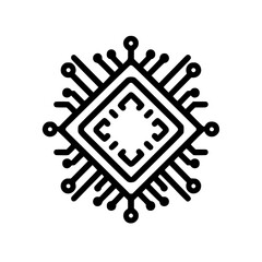 Abstract Tech Icon: Black Chip Design on White Background