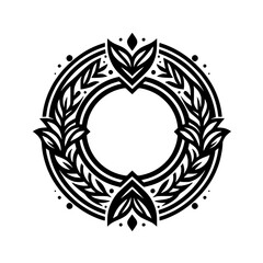 Obraz premium Elegant Black & White Floral Wreath Circle, Ornamental Design