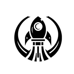 Black and White Retro Rocket Logo in Circular Frame