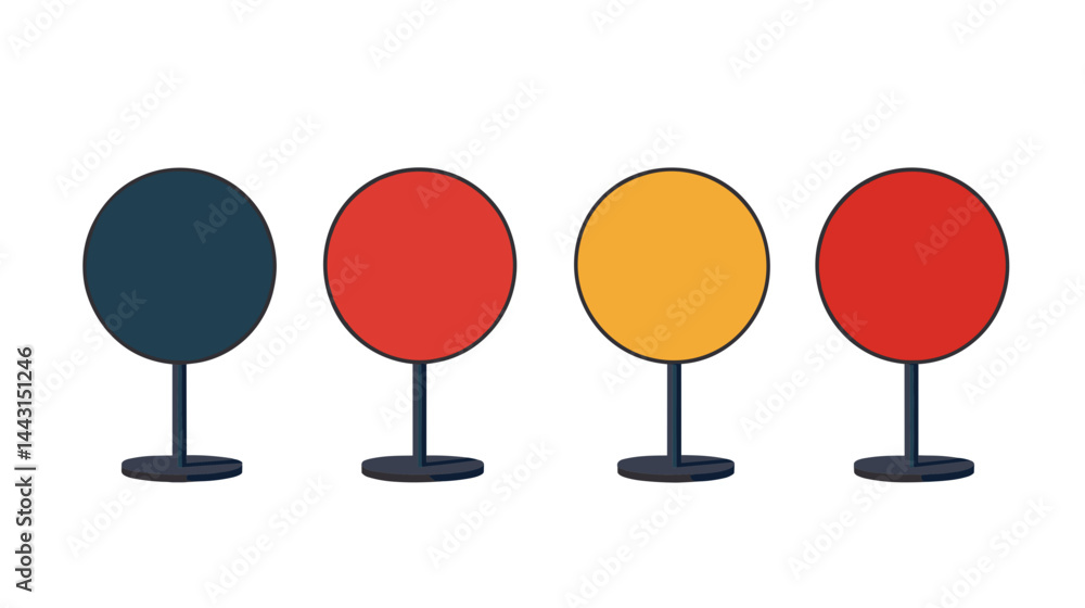 Poster four colorful circular objects on white background