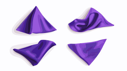Purple Fabric Napkins in Various Folds on White Background