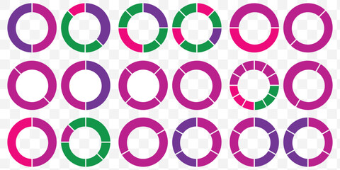 Pie chart color icons. Pie chart sign. Circle section graph. Wheel round diagram parts. pie charts data, pie charts infographic, pie chart bar graphs. Charts diagram segment infographic
