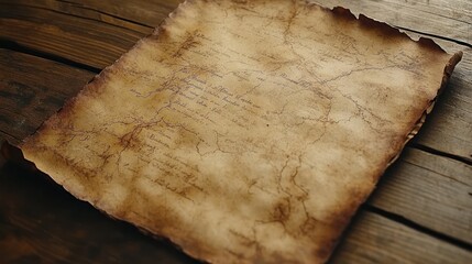 Aged parchment map on wooden table
