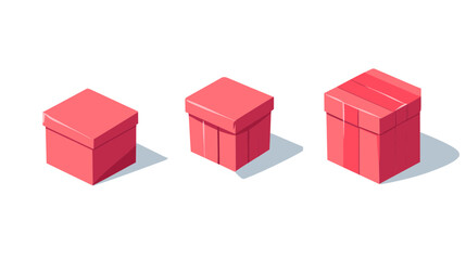 Obraz premium Three Isometric Red Gift Boxes on White Background