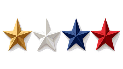 Obraz premium Four Metallic Stars: Gold, Silver, Blue, and Red