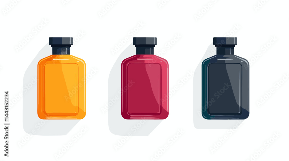 Poster three rectangular bottles in orange red and black pixel art style