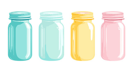 Four Pastel-Colored Glass Jars on White Background