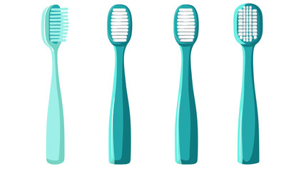 Four Teal Toothbrushes on White Background