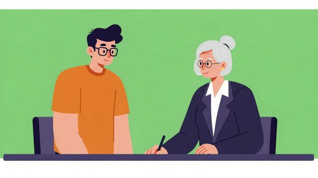 Young Man and Elderly Woman Signing Documents: A Scene of Trust and Agreement
