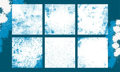 Grunge background Window Frame Texture Set. Blue and White Distressed Paint Splatter Backgrounds for Creative Design Projects vector illustration