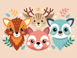 Cute cartoon reindeer vector illustration for a happy Christmas holiday card design featuring Santa Claus in a snowy winter celebration