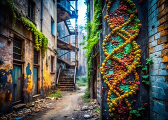 Fototapeta premium Urban Decay DNA: Genetic Code Graffiti Art - Abstract Science & Street Photography