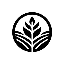 Black & White Circular Wheat Leaf Logo, Agriculture Concept