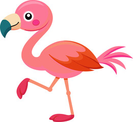 Pink flamingo vector illustration shows a cute cartoon bird standing in nature