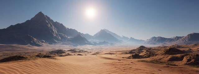 Fototapeta premium Panoramic View of a Desert Landscape with Mountains