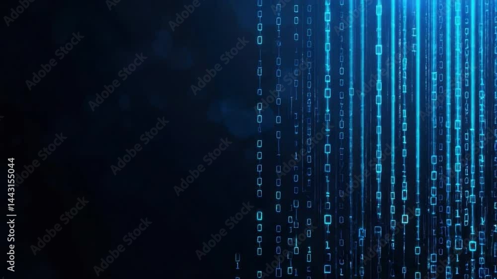 Poster Digital Matrix Design with Glowing Blue Binary Code Stream Background for Technology and Cyber Concepts