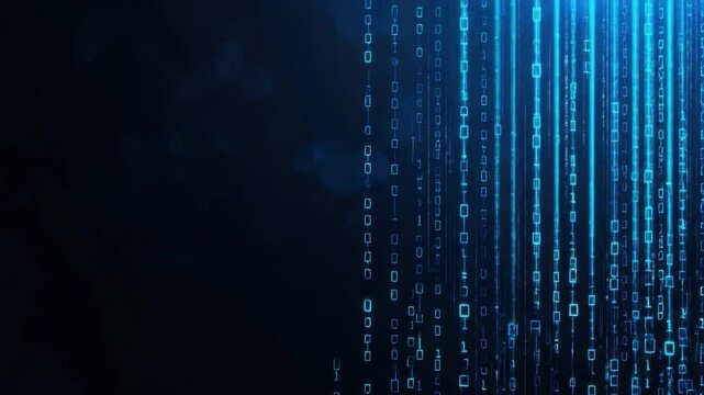 Digital Matrix Design with Glowing Blue Binary Code Stream Background for Technology and Cyber Concepts