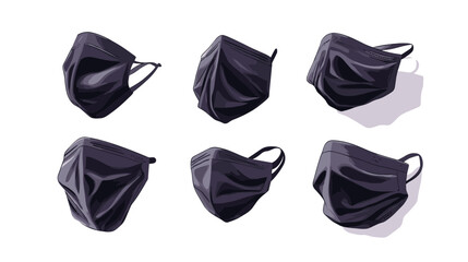 Multiple Dark Grey Fabric Face Masks on White Background