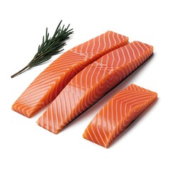 Raw salmon fillet slice on solid white background 