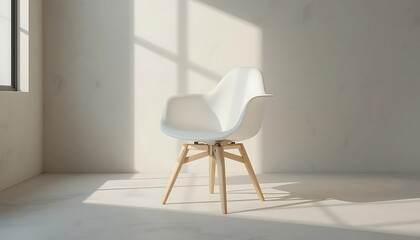 White Chair in a Modern Room with Natural Light and Shadow