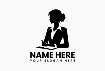 Empowered female business logo icon vector, modern silhouette of confident woman isolated on white background for branding and corporate identity