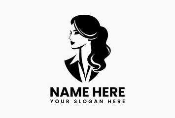 Empowered female business logo icon vector, modern silhouette of confident woman isolated on white background for branding and corporate identity