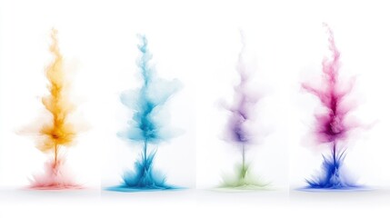 Color Ink Explosions White Background Ethereal Style High-Resolution Photography Horizontal Multi-Image Fluid Textures Abstract Art Concept White backdrop Vibrant Hues Design Templates