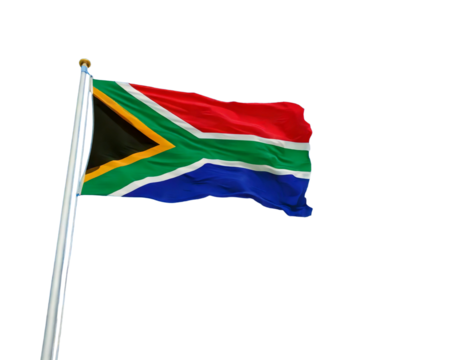 South Africaj national flag blowing with mast. The flag waving in beautiful sky. South Africa.png