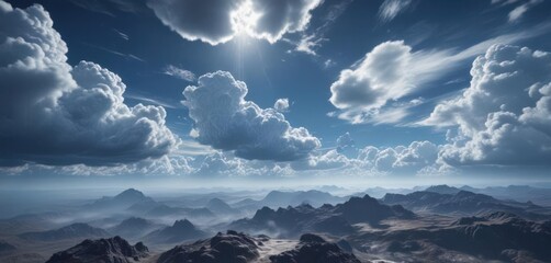 Fototapeta premium Deep blue expanse, majestic clouds dominate foreground , bright, formation, outdoor