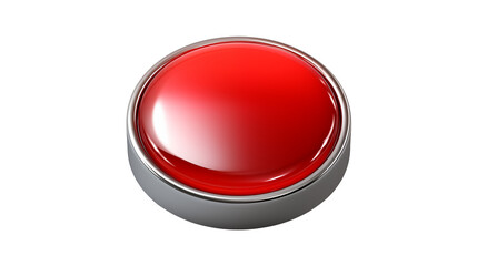 A shiny red push button with a silver rim isolated on transparent background	