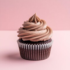 Single chocolate cupcake with swirled frosting