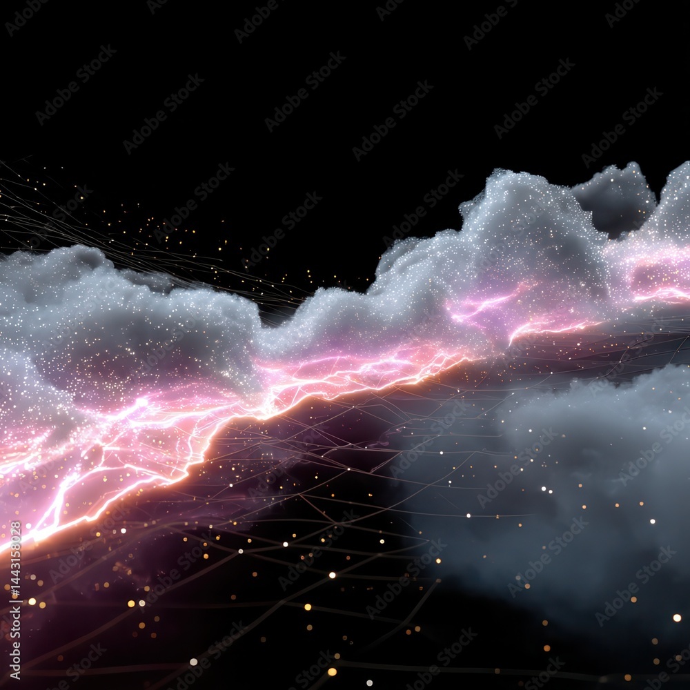 Poster cosmic nebula with metallic glow and mesh distortion --profile b1wsel1.
