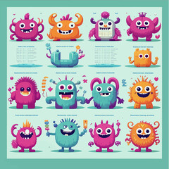 Obraz premium Cute_Cartoon_Monsters_Character_Designs_for_Kids_Friendly_Monster_Illustrations_Funny_Monster_Faces_Colorful_Monster_Collection_Creative_Monster_Art_Digital_Monster_Graphics
