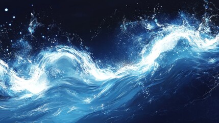 Ocean waves splash. Dark blue water, white foam